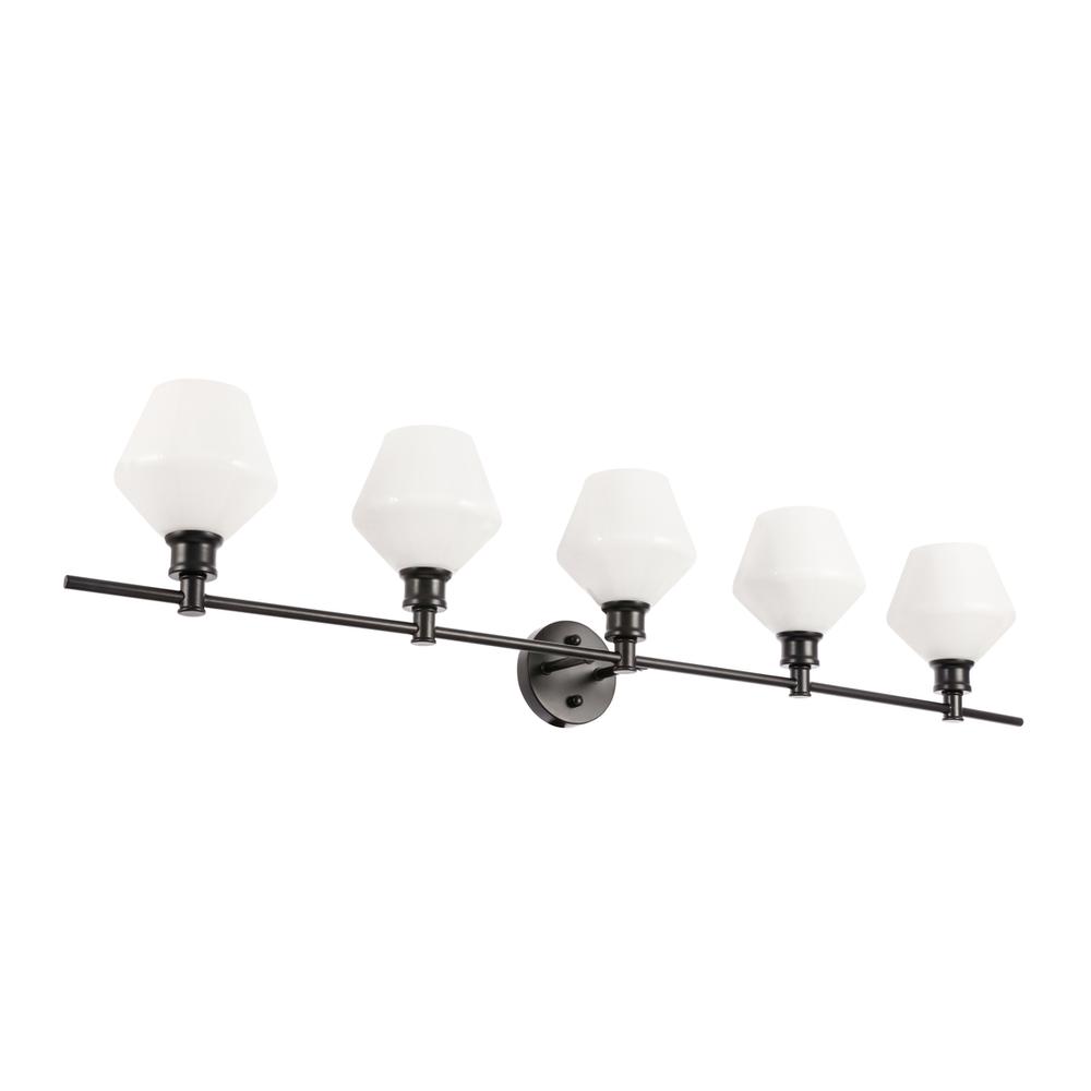 Gene 5 Light Black And Frosted White Glass Wall Sconce. Picture 6