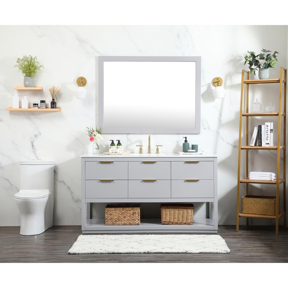 60 Inch Single Bathroom Vanity In Grey. Picture 4