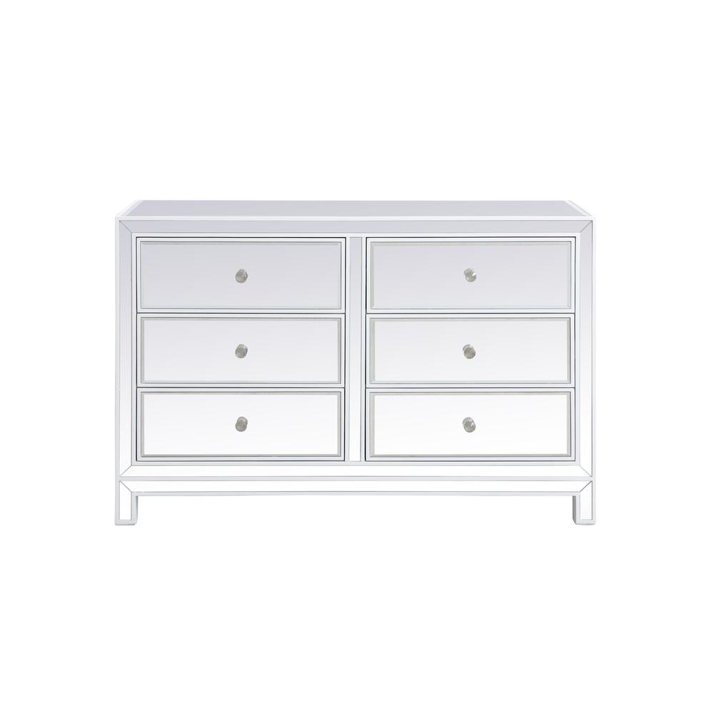 48 Inch Mirrored Six Drawer Cabinet In White. Picture 1
