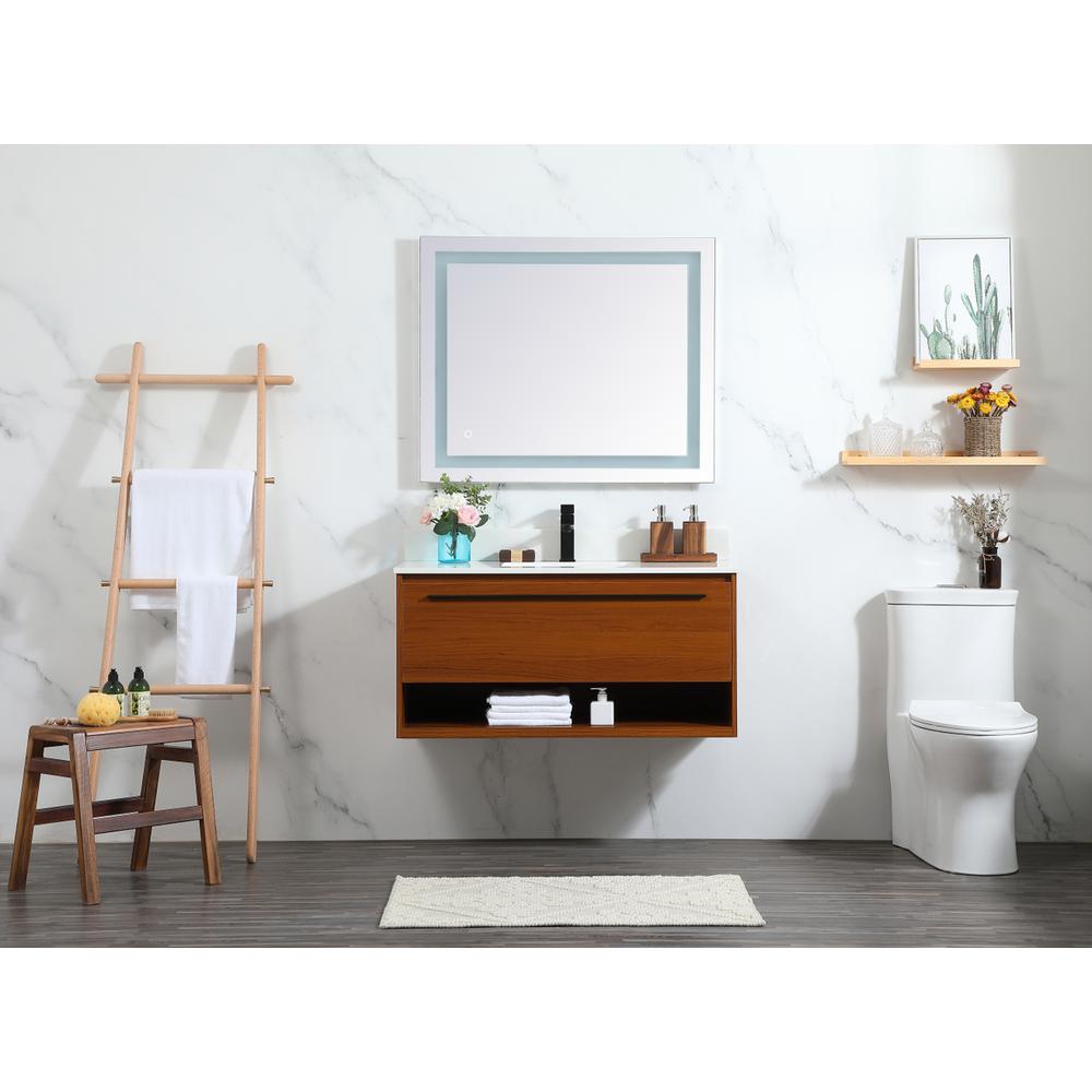 40 Inch Single Bathroom Vanity In Teak With Backsplash. Picture 4