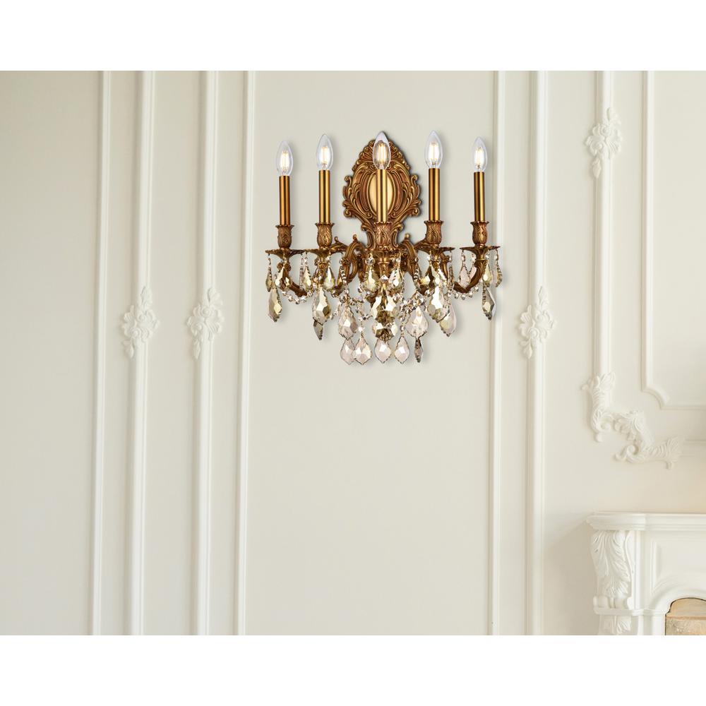 Monarch 5 Light French Gold Wall Sconce Golden Teak (Smoky) Royal Cut Crystal. Picture 7