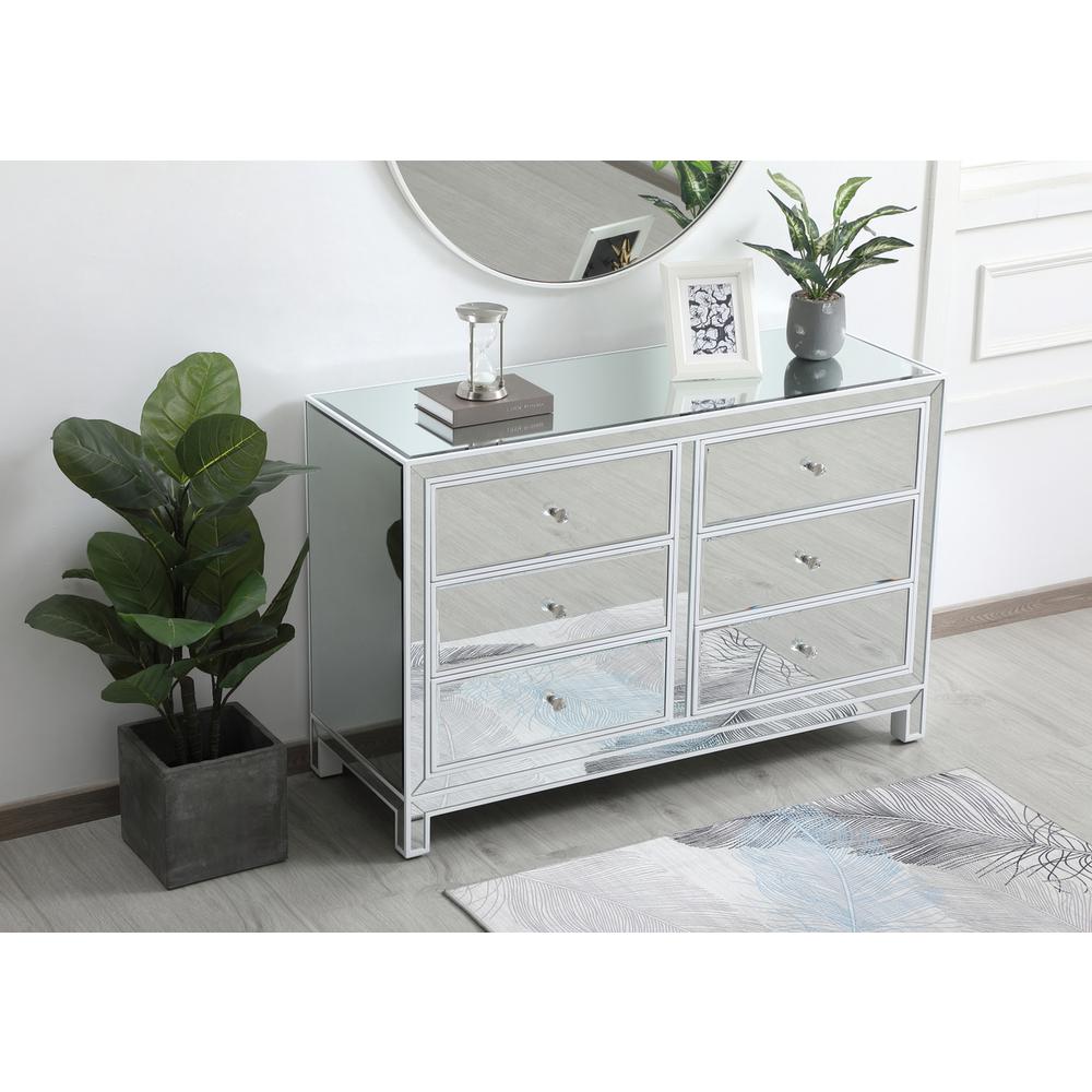 48 Inch Mirrored Six Drawer Cabinet In White. Picture 3