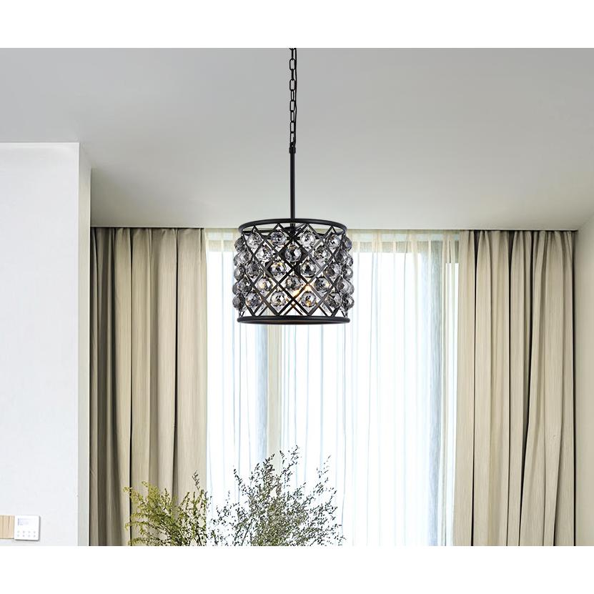 Madison 4 Light Matte Black Pendant Silver Shade (Grey) Royal Cut Crystal. Picture 7