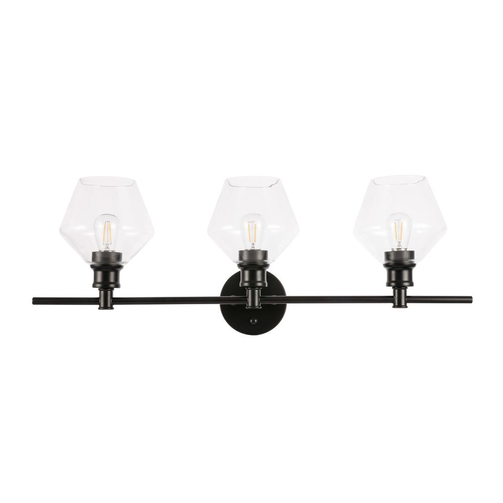 Gene 3 Light Black And Clear Glass Wall Sconce. Picture 2