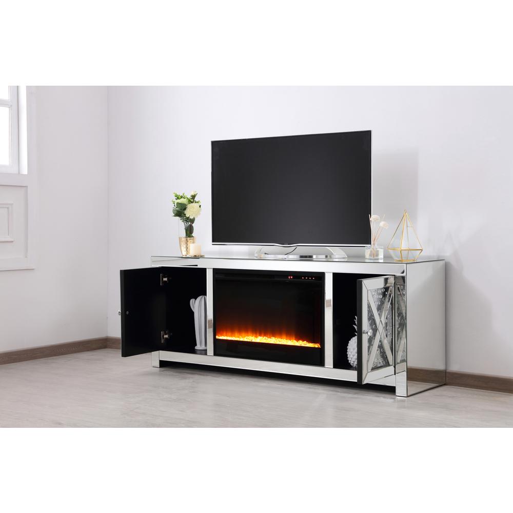 59 In.Crystal Mirrored Tv Stand With Crystal Insert Fireplace. Picture 4