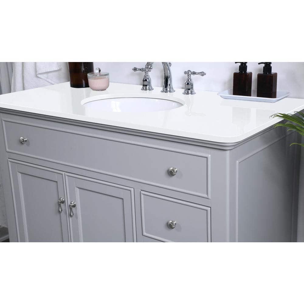 42 Inch Single Bathroom Vanity In Light Grey With Ivory White Engineered Marble. Picture 5
