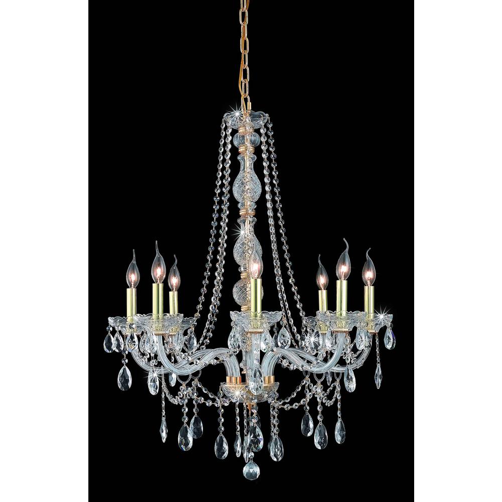 Verona 8 Light Gold Chandelier Clear Royal Cut Crystal. Picture 1
