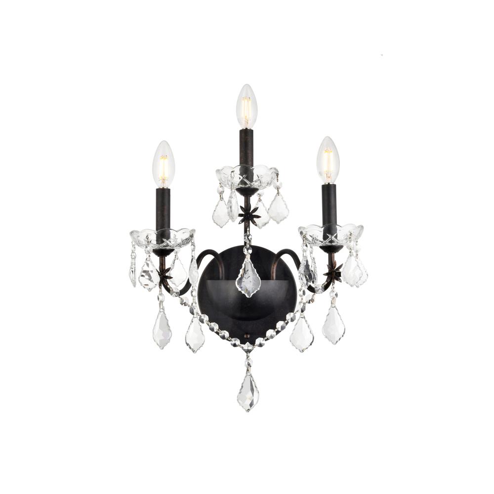 St. Francis 3 Light Dark Bronze Wall Sconce Clear Royal Cut Crystal. Picture 1