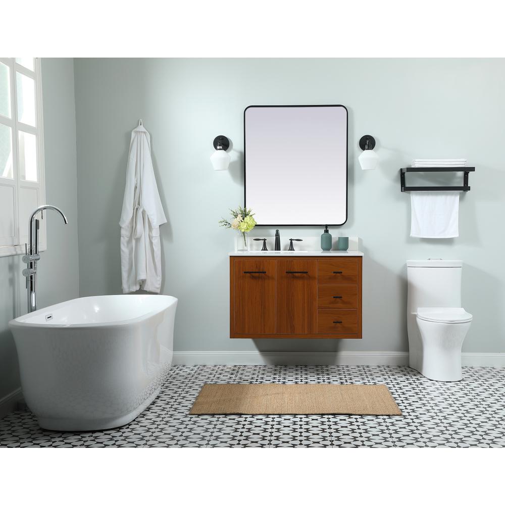 36 Inch Single Bathroom Vanity In Teak With Backsplash. Picture 7