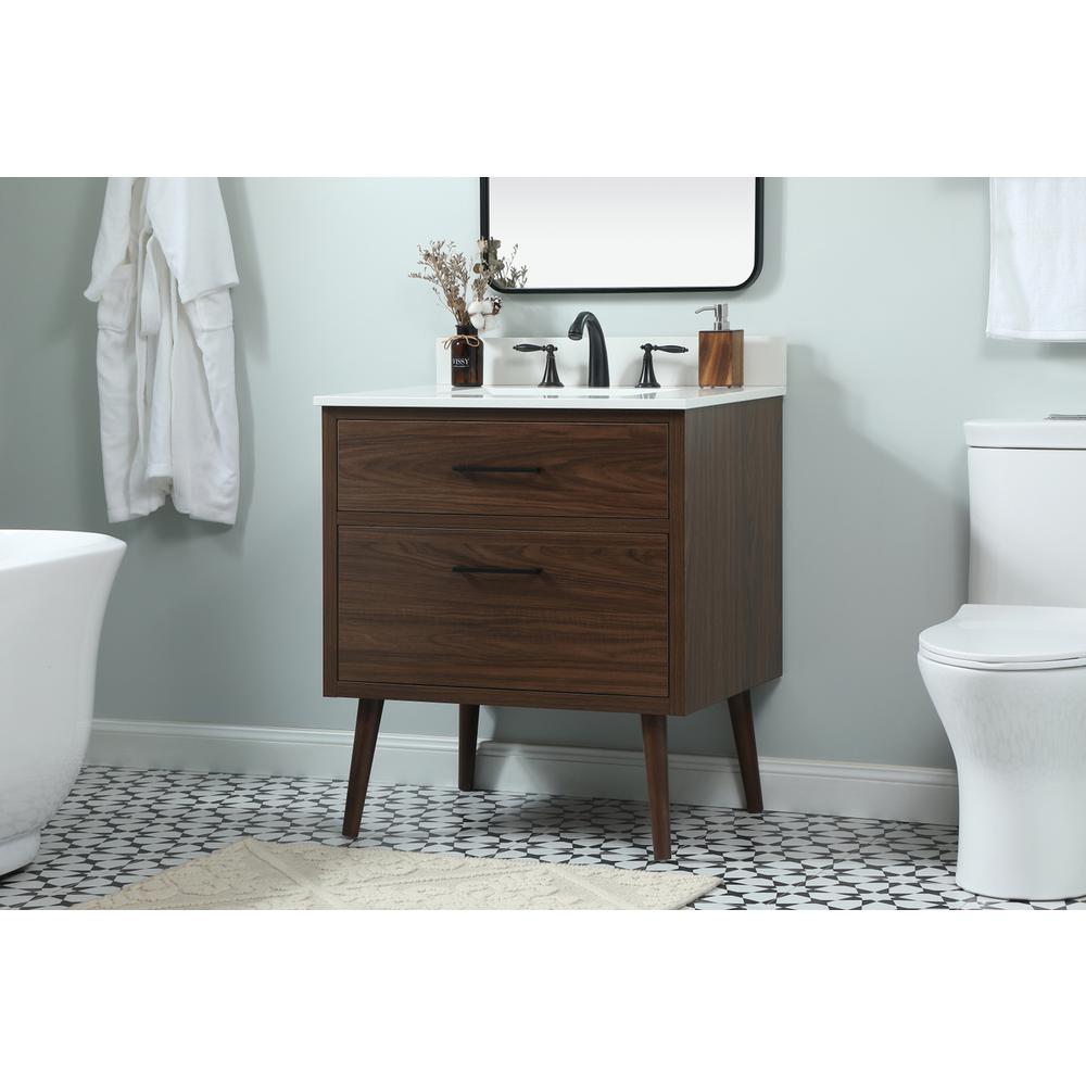 30 Inch Single Bathroom Vanity In Walnut With Backsplash. Picture 2