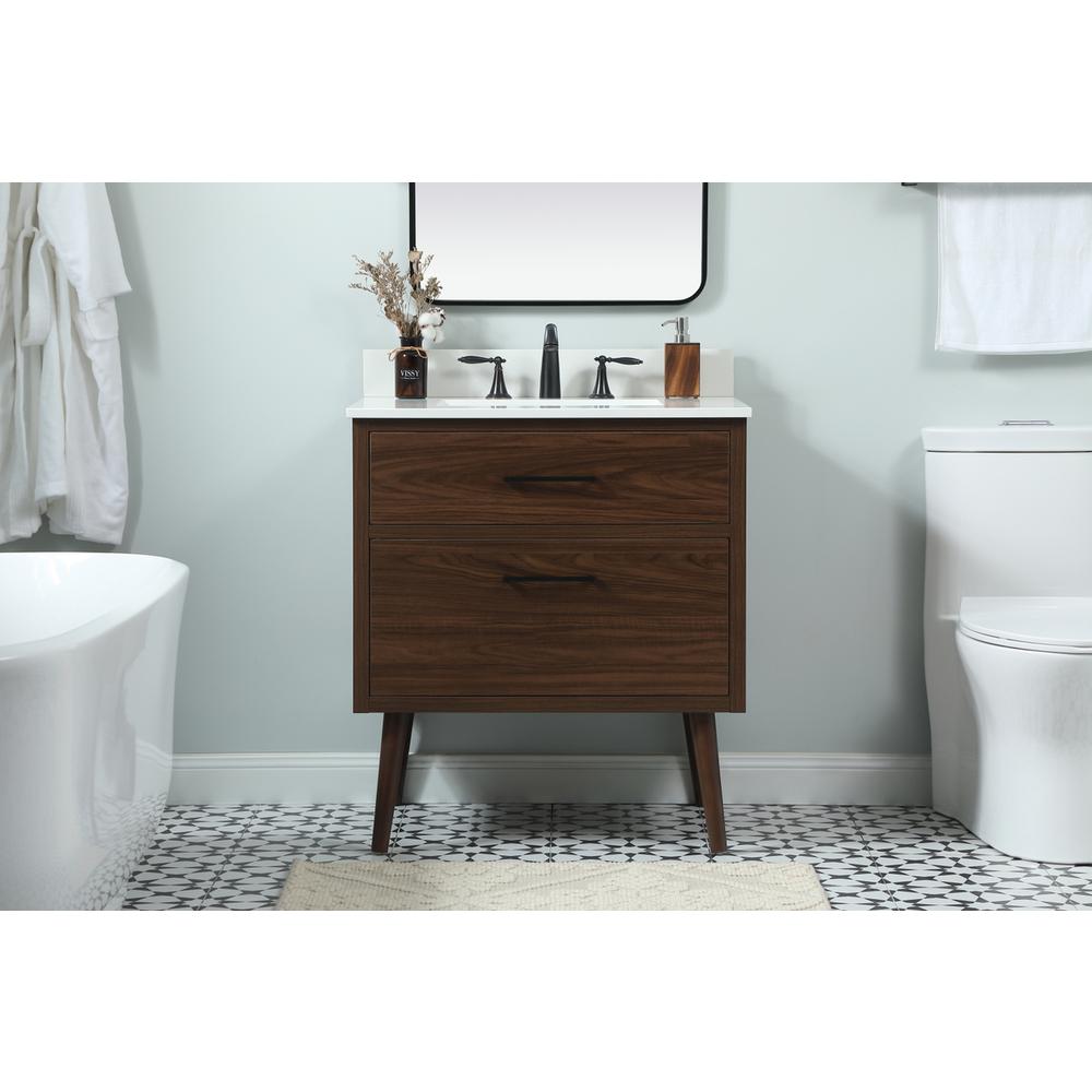 30 Inch Single Bathroom Vanity In Walnut With Backsplash. Picture 14