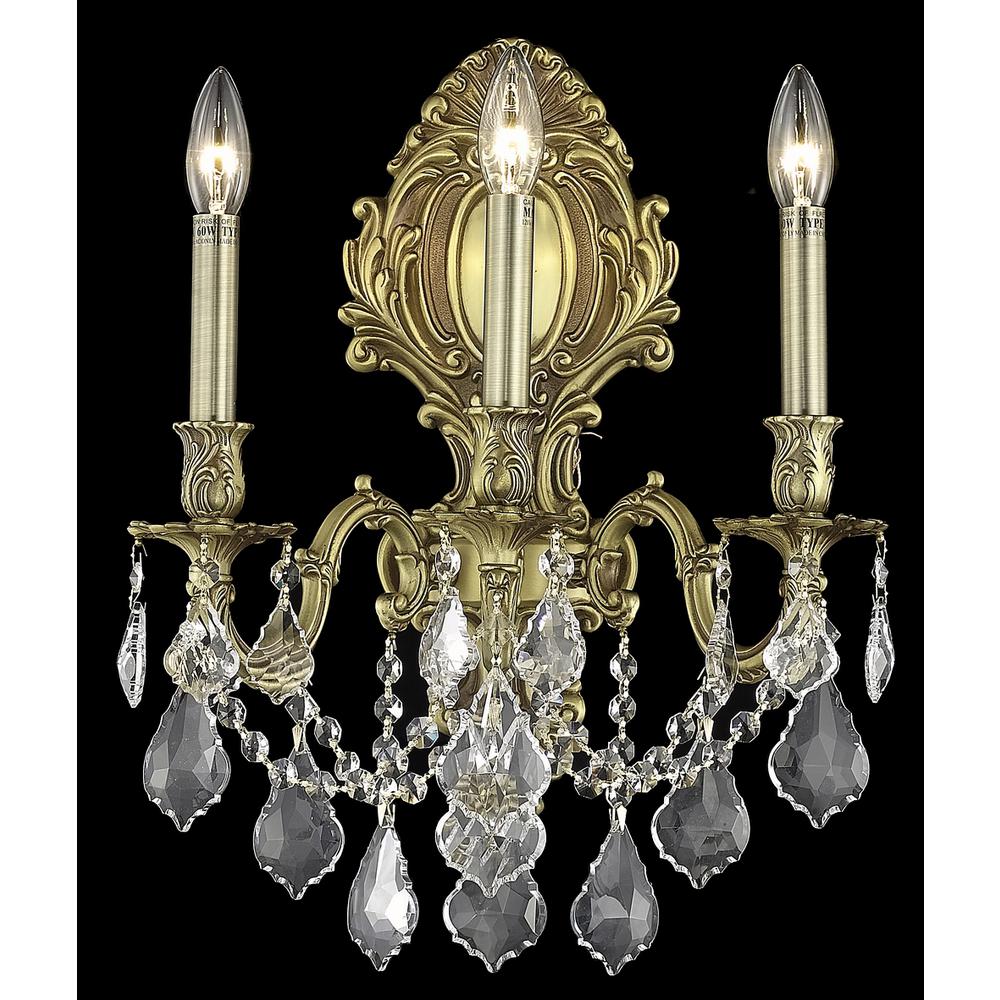 Monarch 3 Light French Gold Wall Sconce Clear Royal Cut Crystal. Picture 1