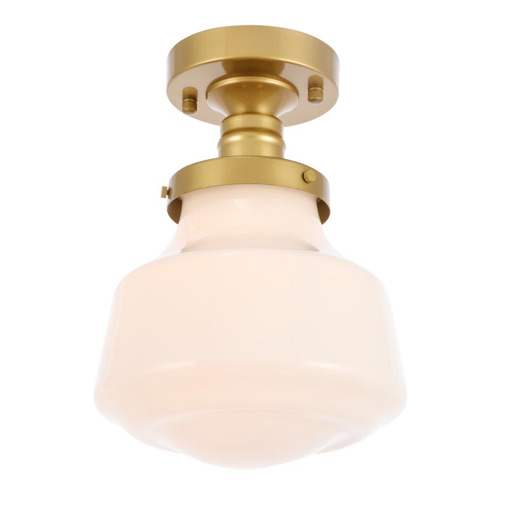 Lyle 1 Light Brass And Frosted White Glass Flush Mount. Picture 5