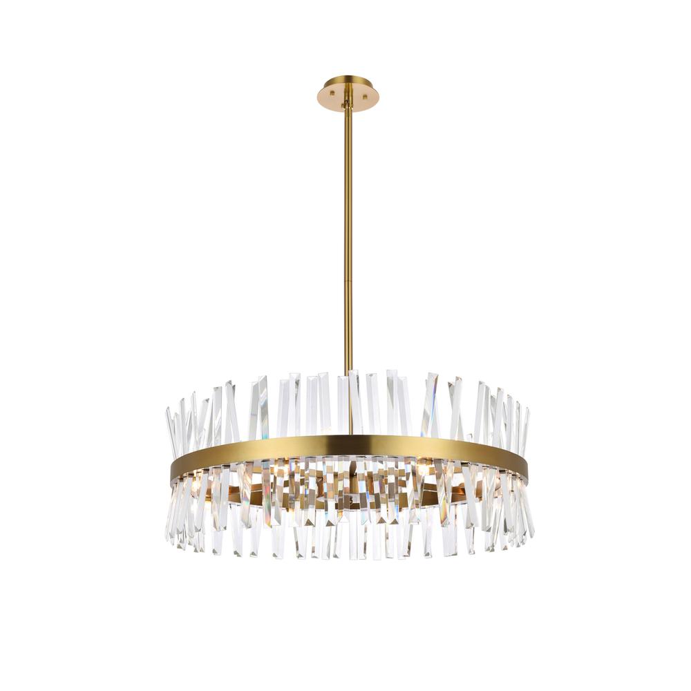 Serephina 32 Inch Crystal Round Chandelier Light In Satin Gold. Picture 1