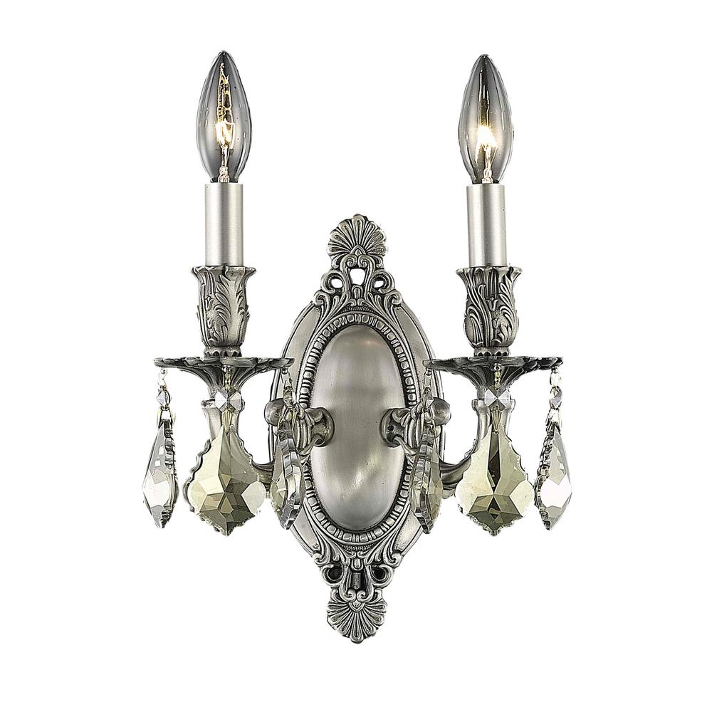 Rosalia 2 Light Pewter Wall Sconce Golden Teak (Smoky) Royal Cut Crystal. Picture 1