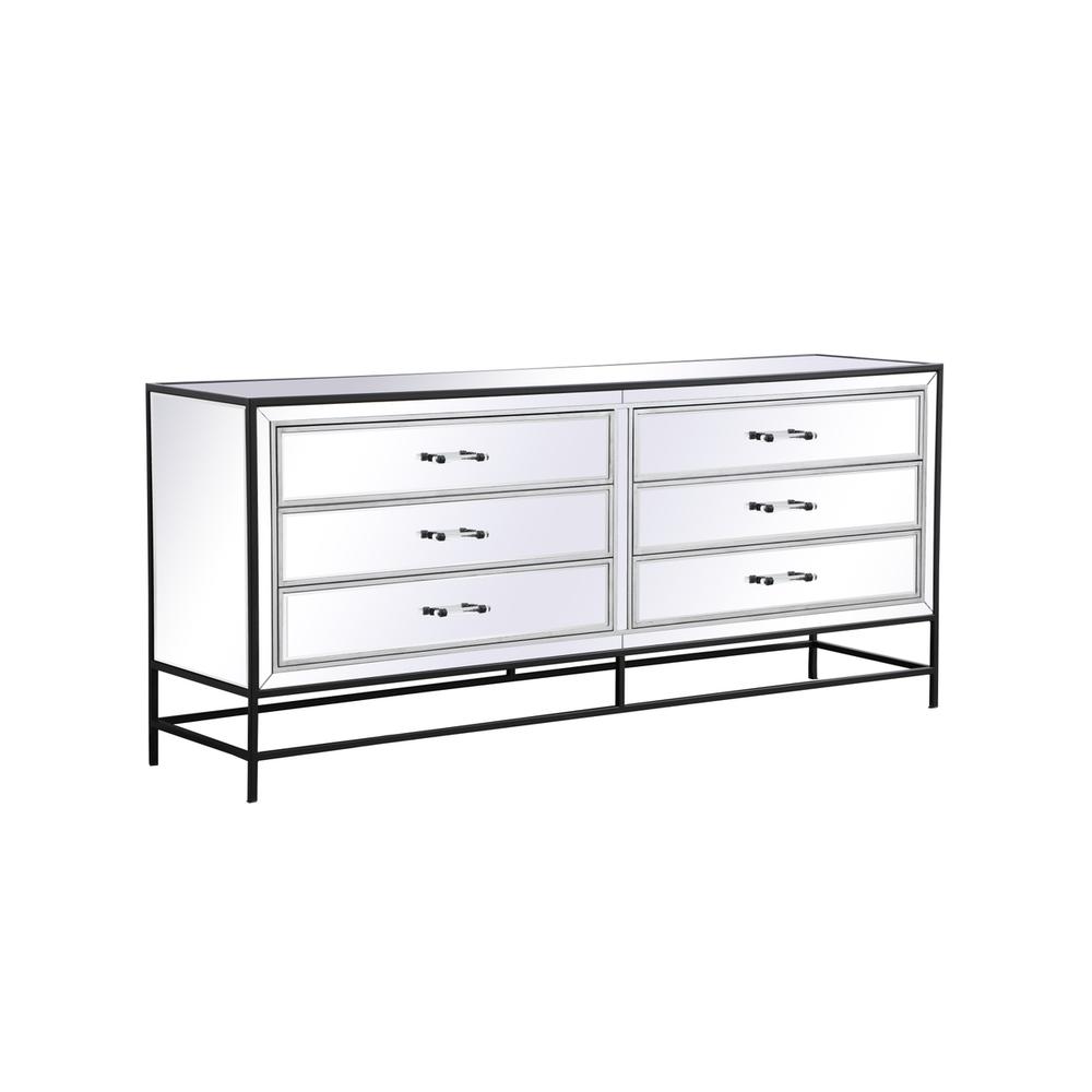 James 72 In. Mirrored Six Drawer Chest In Black. Picture 4