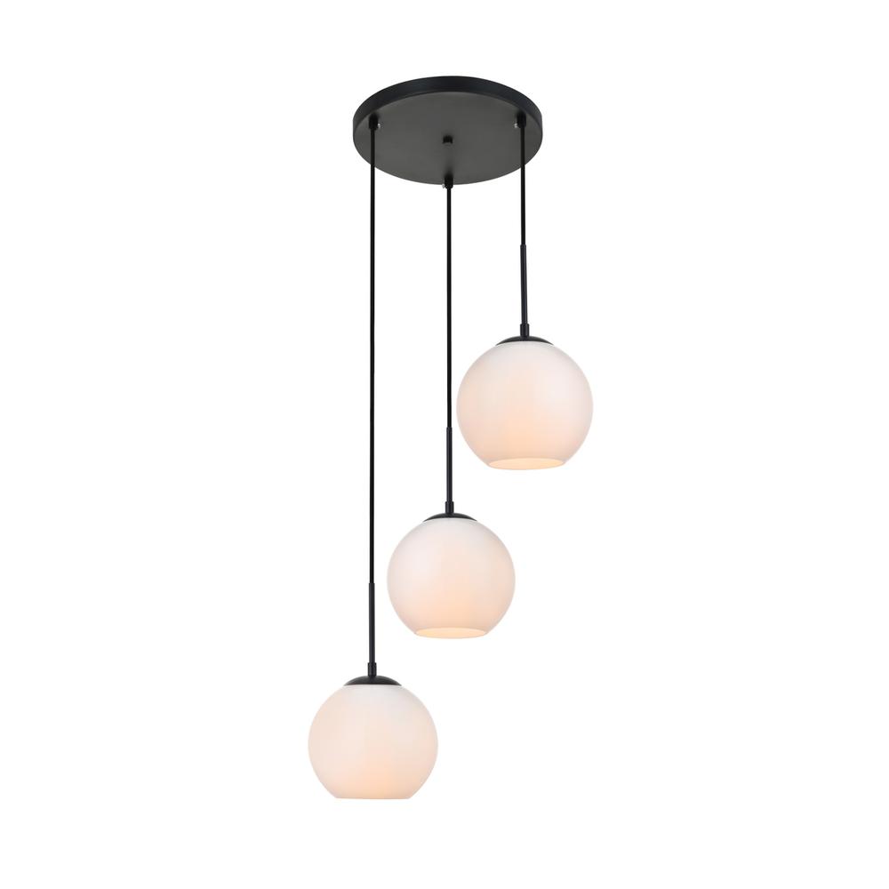 Baxter 3 Lights Black Pendant With Frosted White Glass. Picture 2