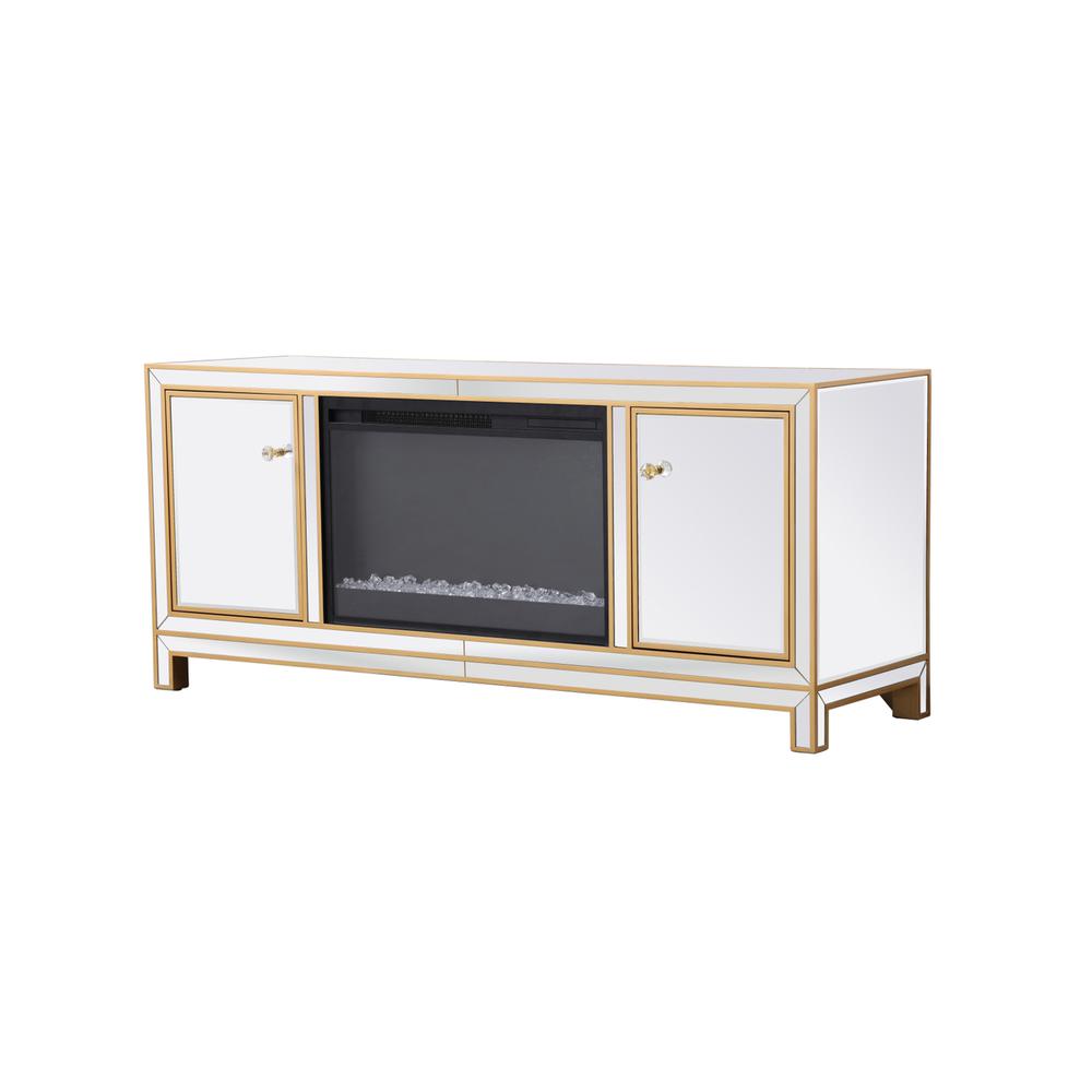 Reflexion 60 In. Mirrored Tv Stand With Crystal Fireplace In Gold. Picture 6