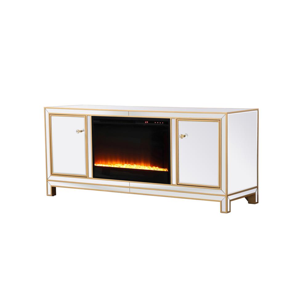 Reflexion 60 In. Mirrored Tv Stand With Crystal Fireplace In Gold. Picture 5