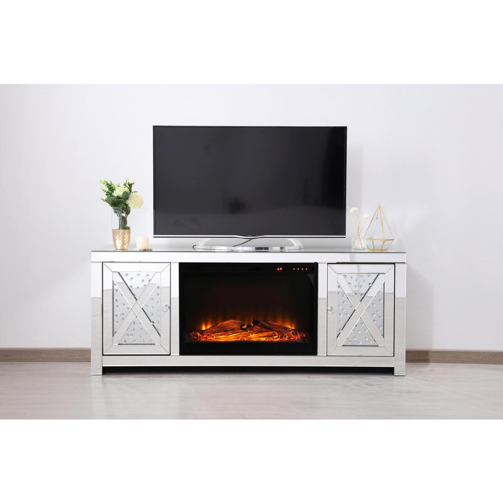 59 In. Crystal Mirrored Tv Stand With Wood Log Insert Fireplace. Picture 10