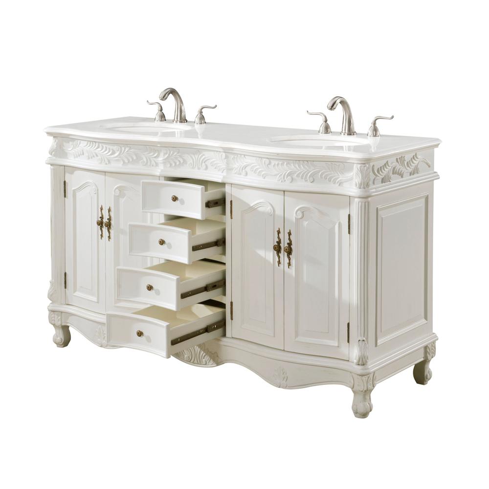 60 Inch Double Bathroom Vanity In Antique White. Picture 8