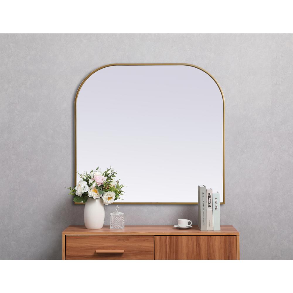 Metal Frame Arch Mirror 40X38 Inch In Brass. Picture 3