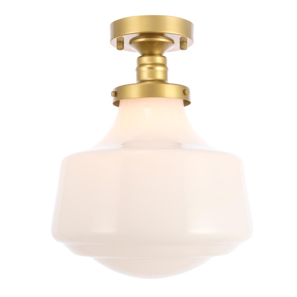 Lyle 1 Light Brass And Frosted White Glass Flush Mount. Picture 3