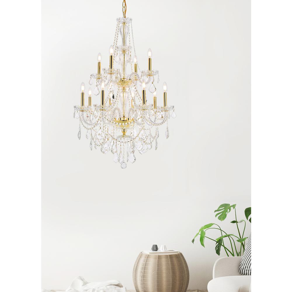 Giselle 12 Light Gold Chandelier Clear Royal Cut Crystal. Picture 7