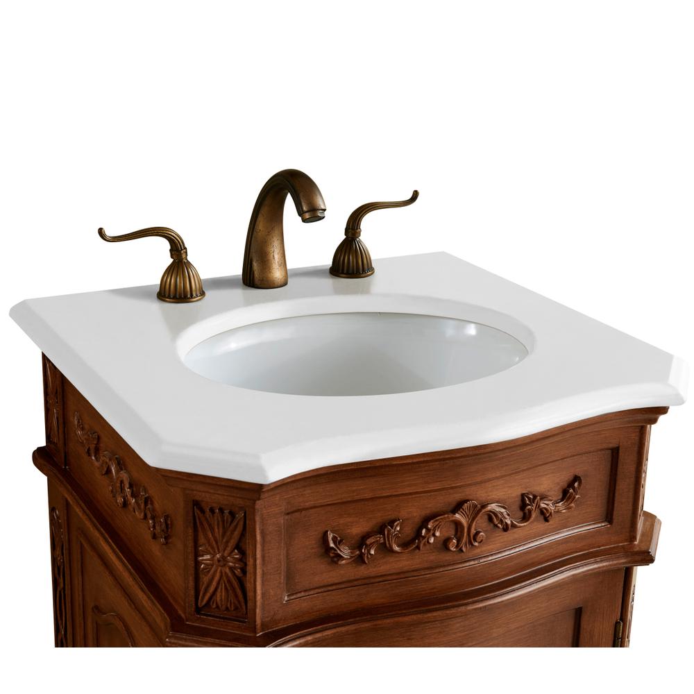 21 Inch Single Bathroom Vanity In Teak Color With Ivory White Engineered Marble. Picture 2