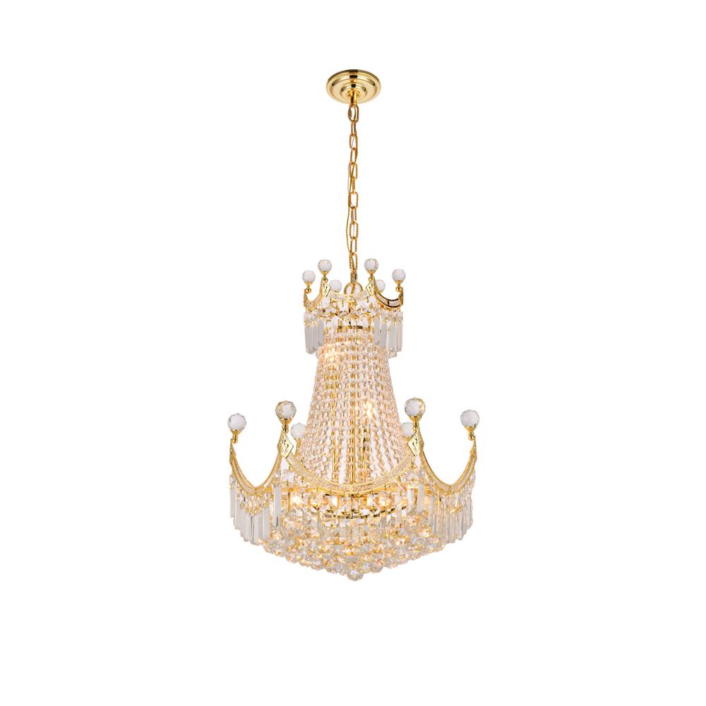 Corona 9 Light Gold Chandelier Clear Royal Cut Crystal. Picture 1