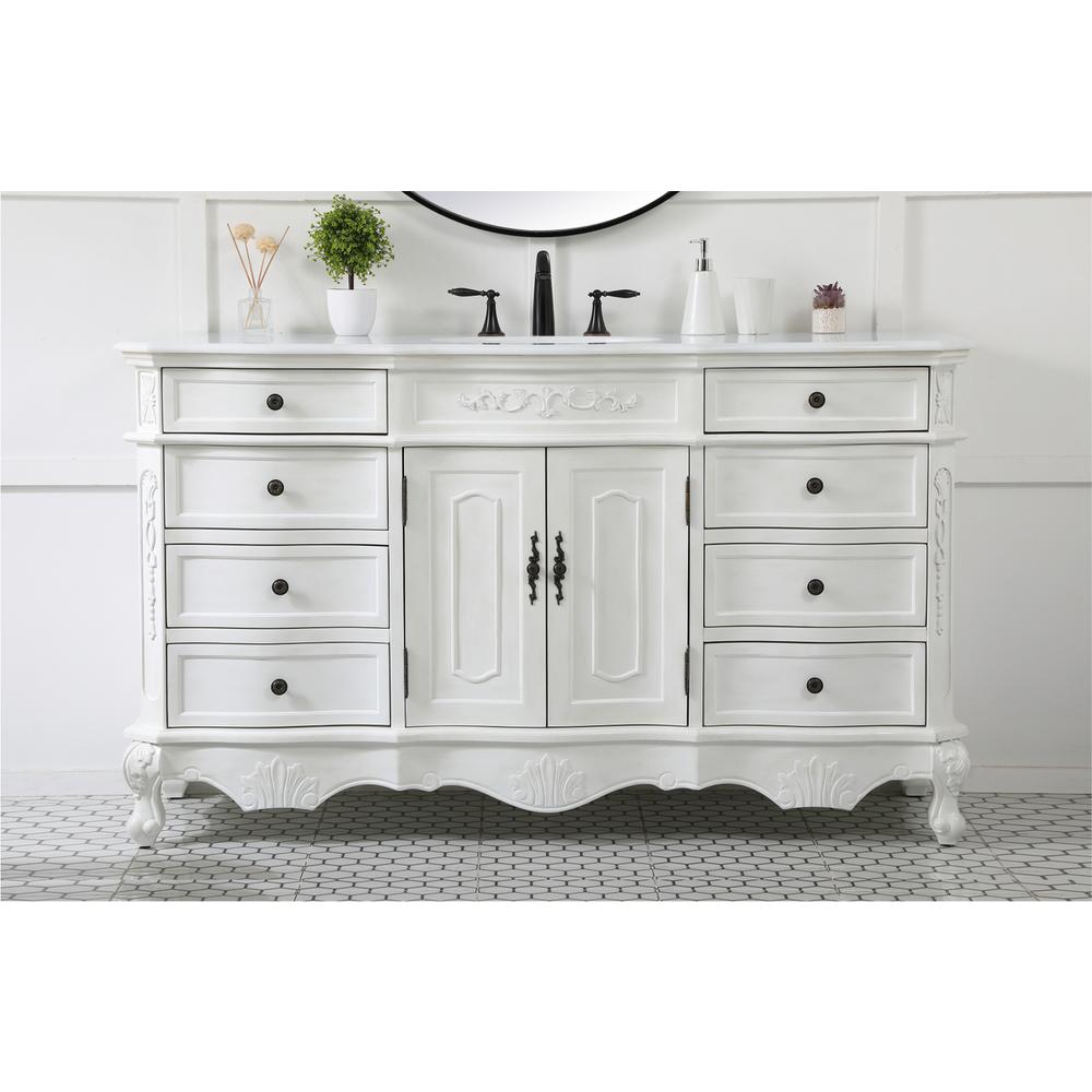 60 Inch Single Bathroom Vanity In Antique White. Picture 14