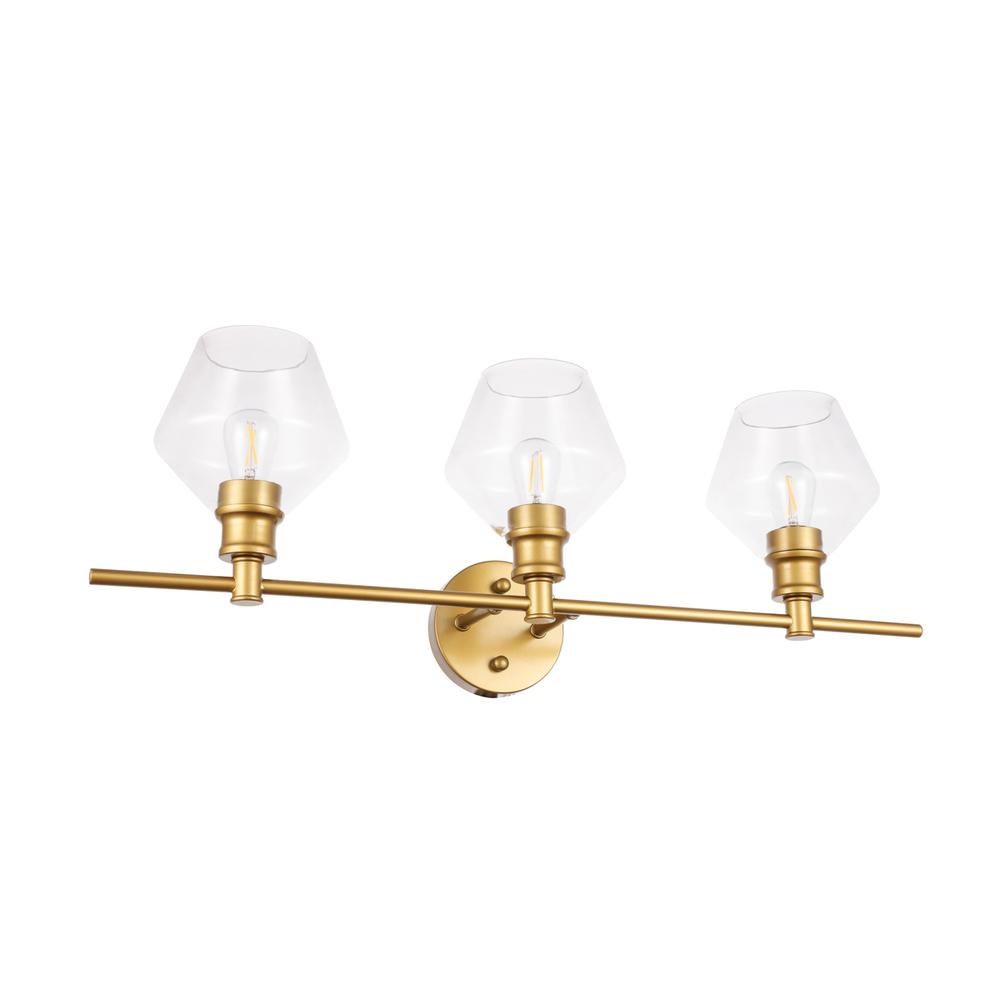 Gene 3 Light Brass And Clear Glass Wall Sconce. Picture 4