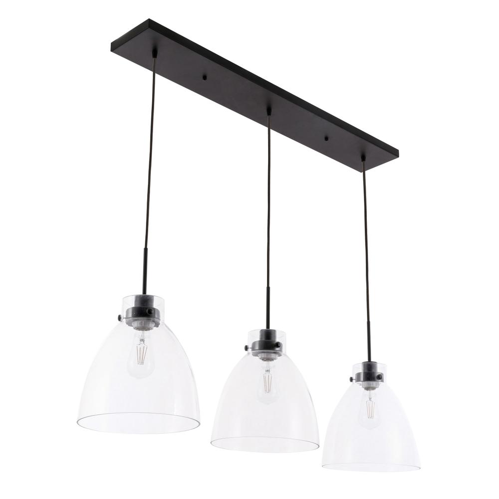 Frey 3 Light Black And Clear Glass Pendant. Picture 8
