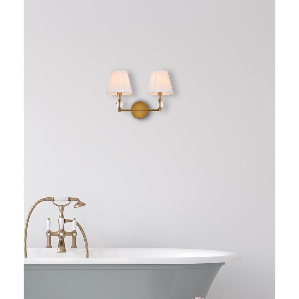 Bethany 2 Lights Bath Sconce In Brass With White Fabric Shade. Picture 6