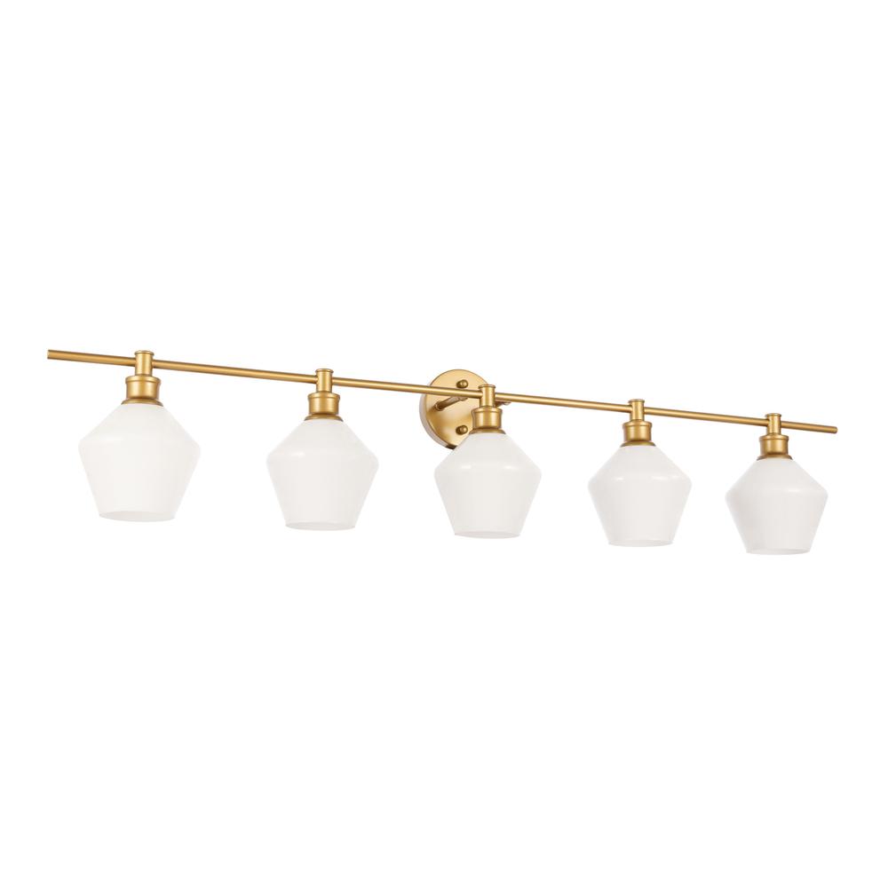 Gene 5 Light Brass And Frosted White Glass Wall Sconce. Picture 12