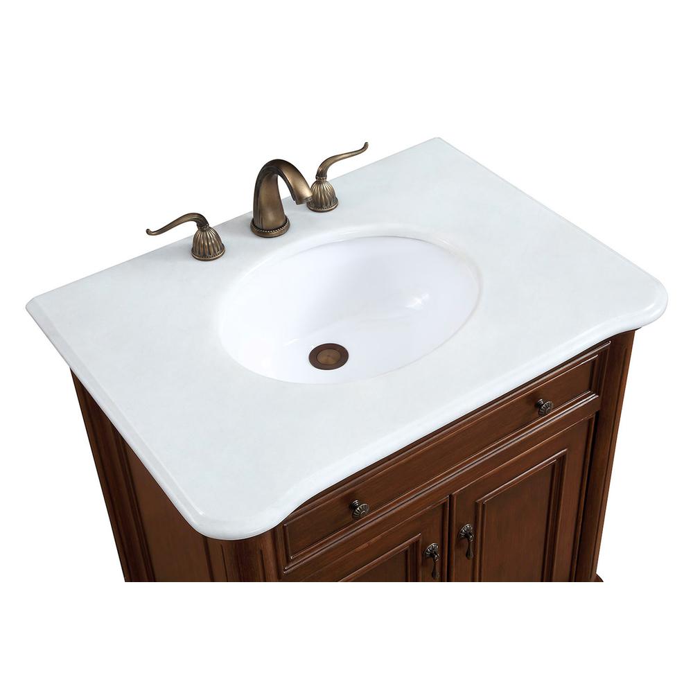 30 Inch Single Bathroom Vanity In Teak Color With Ivory White Engineered Marble. Picture 5