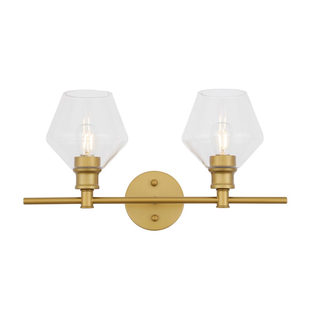 Gene 2 Light Brass And Clear Glass Wall Sconce. Picture 1