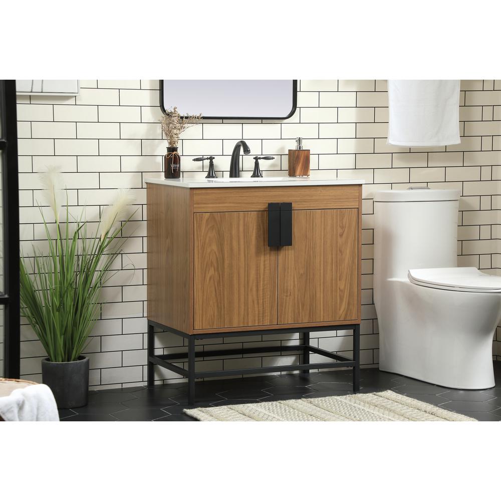 30 Inch Single Bathroom Vanity In Walnut Brown. Picture 2