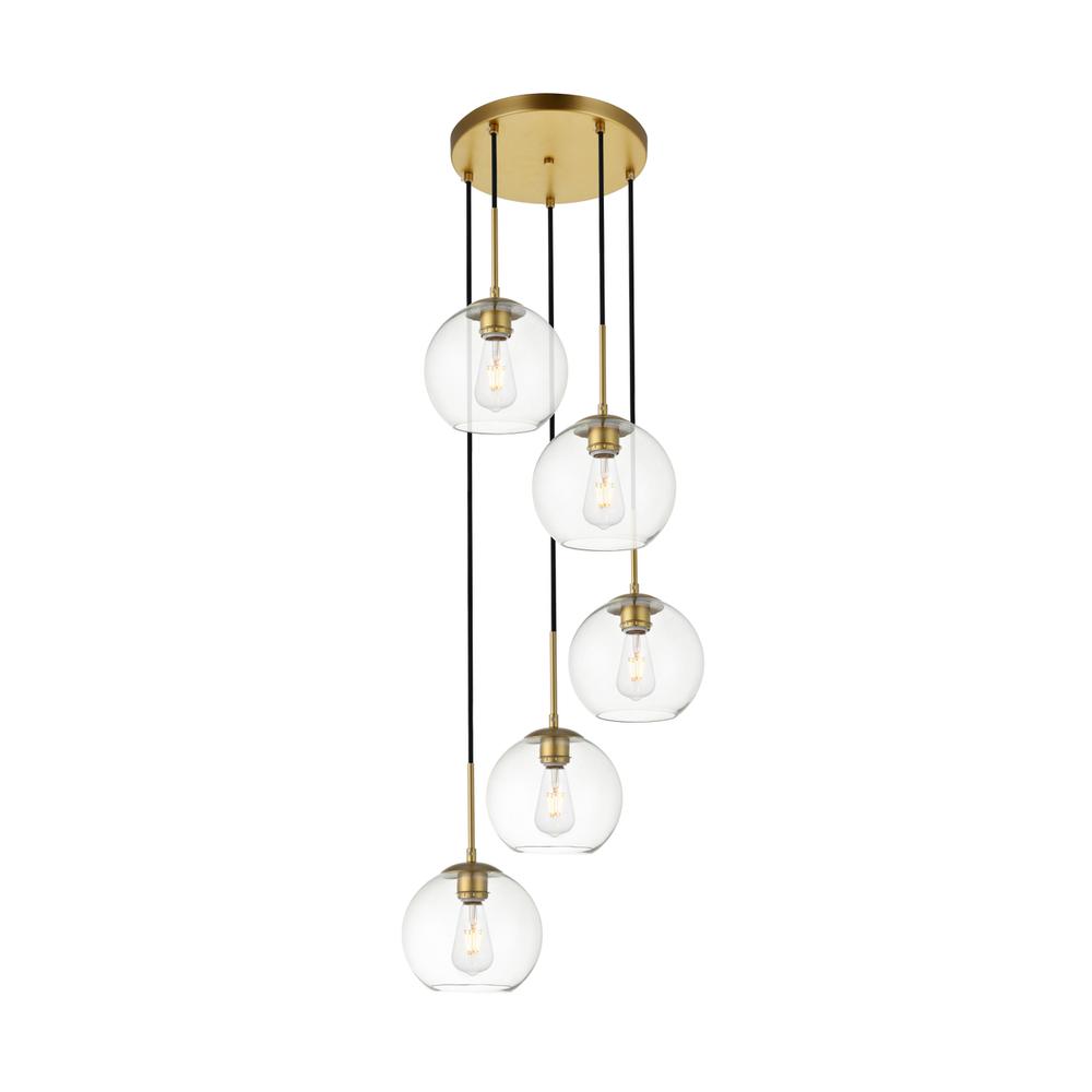 Baxter 5 Lights Brass Pendant With Clear Glass. Picture 1