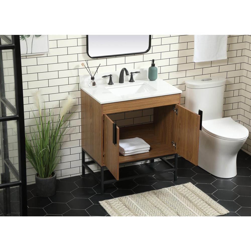 30 Inch Single Bathroom Vanity In Walnut Brown With Backsplash. Picture 3