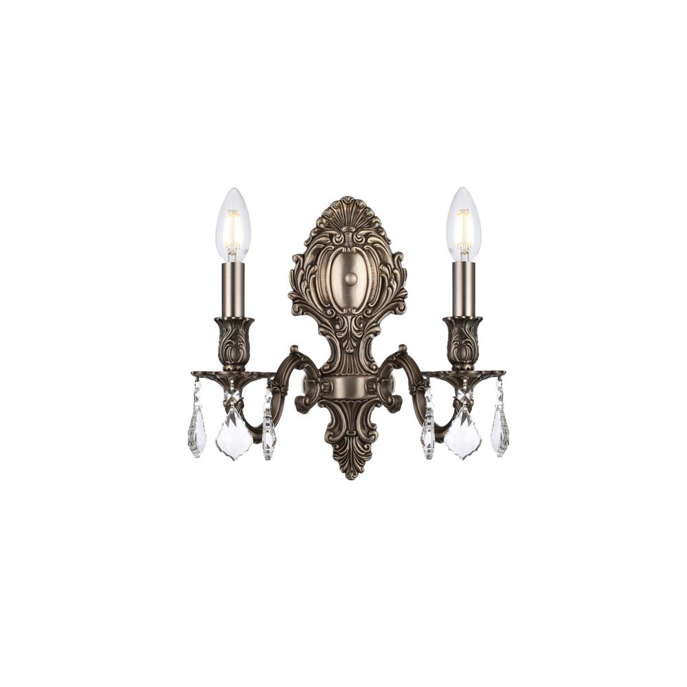 Monarch 2 Light Pewter Wall Sconce Clear Royal Cut Crystal. Picture 1