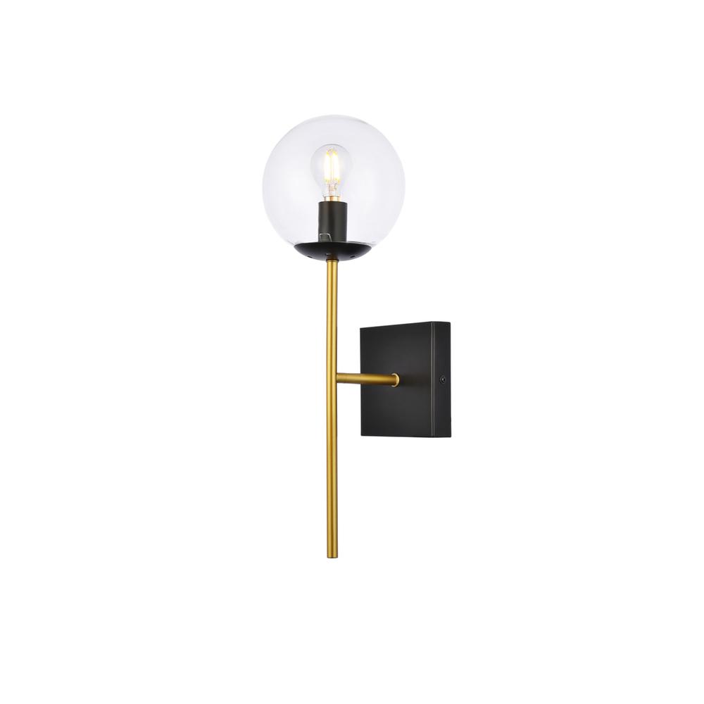 Neri 1 Light Black And Brass And Clear Glass Wall Sconce. Picture 2