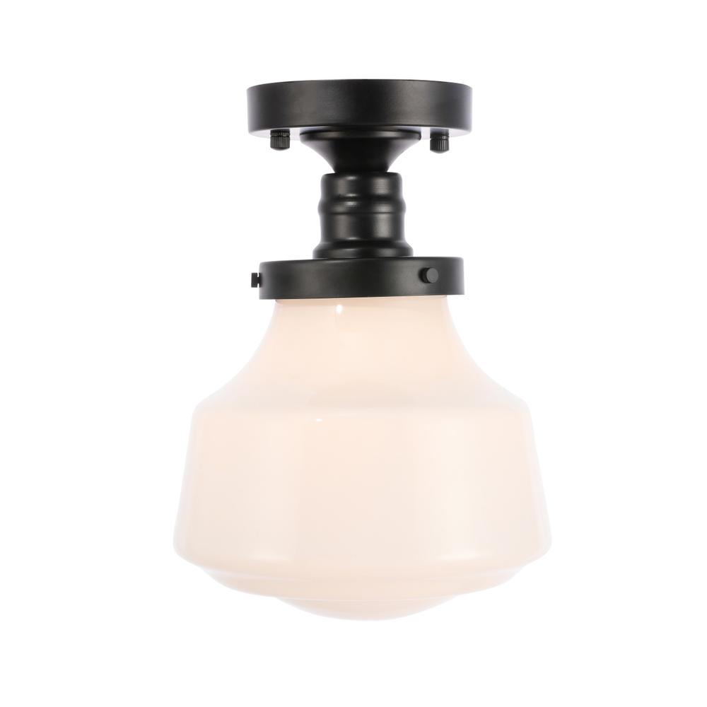 Lyle 1 Light Black And Frosted White Glass Flush Mount. Picture 1