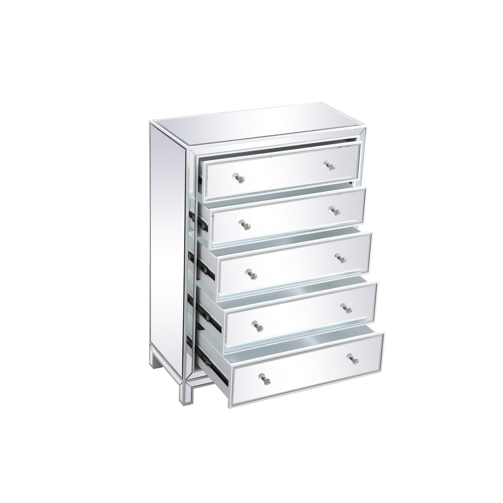 34 Inch Mirrored Five Drawer Cabinet In White. Picture 6