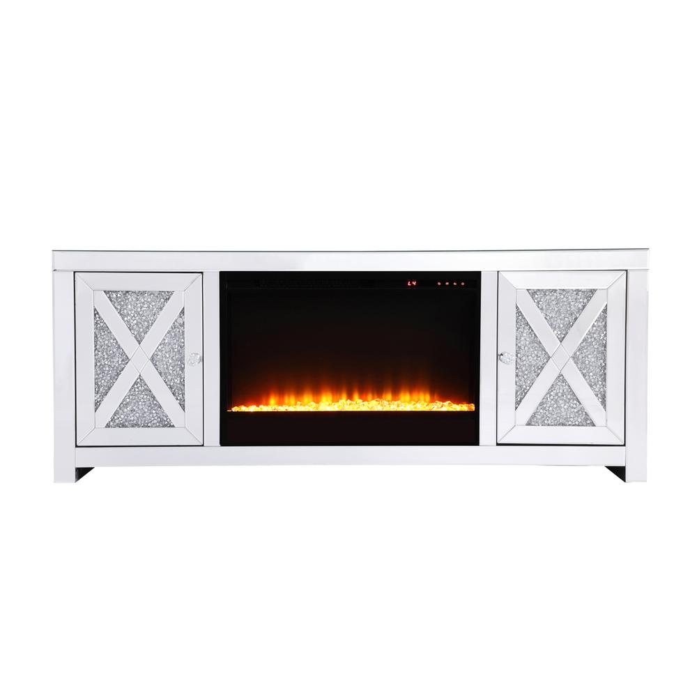 59 In.Crystal Mirrored Tv Stand With Crystal Insert Fireplace. Picture 1