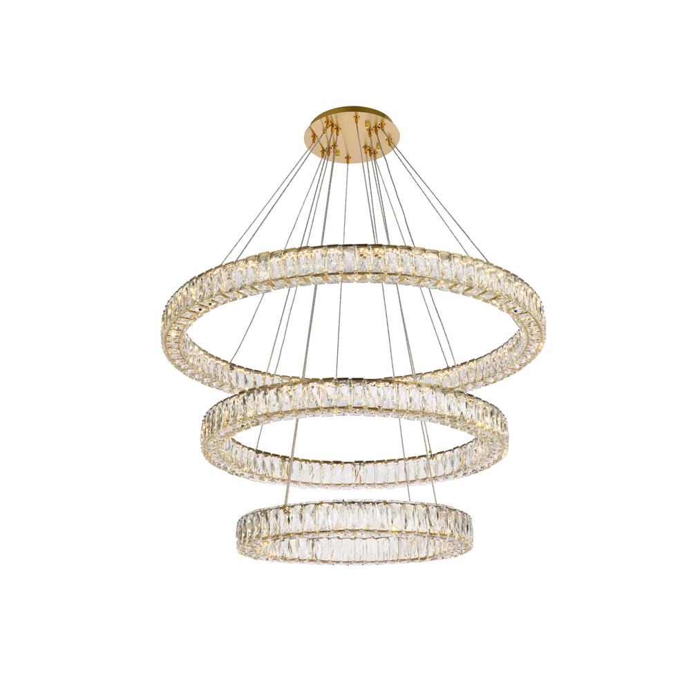 Monroe 41 Inch Led Triple Ring Chandelier In Gold. Picture 1