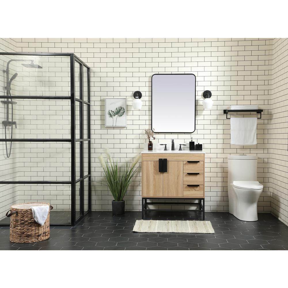 32 Inch Single Bathroom Vanity In Mango Wood With Backsplash. Picture 4