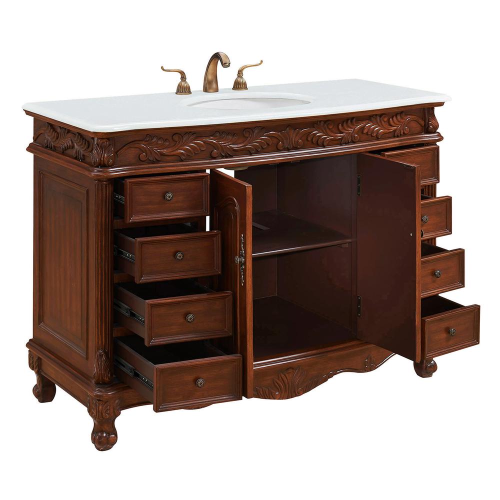 48 Inch Single Bathroom Vanity In Teak Color With Ivory White Engineered Marble. Picture 3