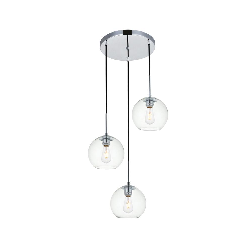 Baxter 3 Lights Chrome Pendant With Clear Glass. Picture 1