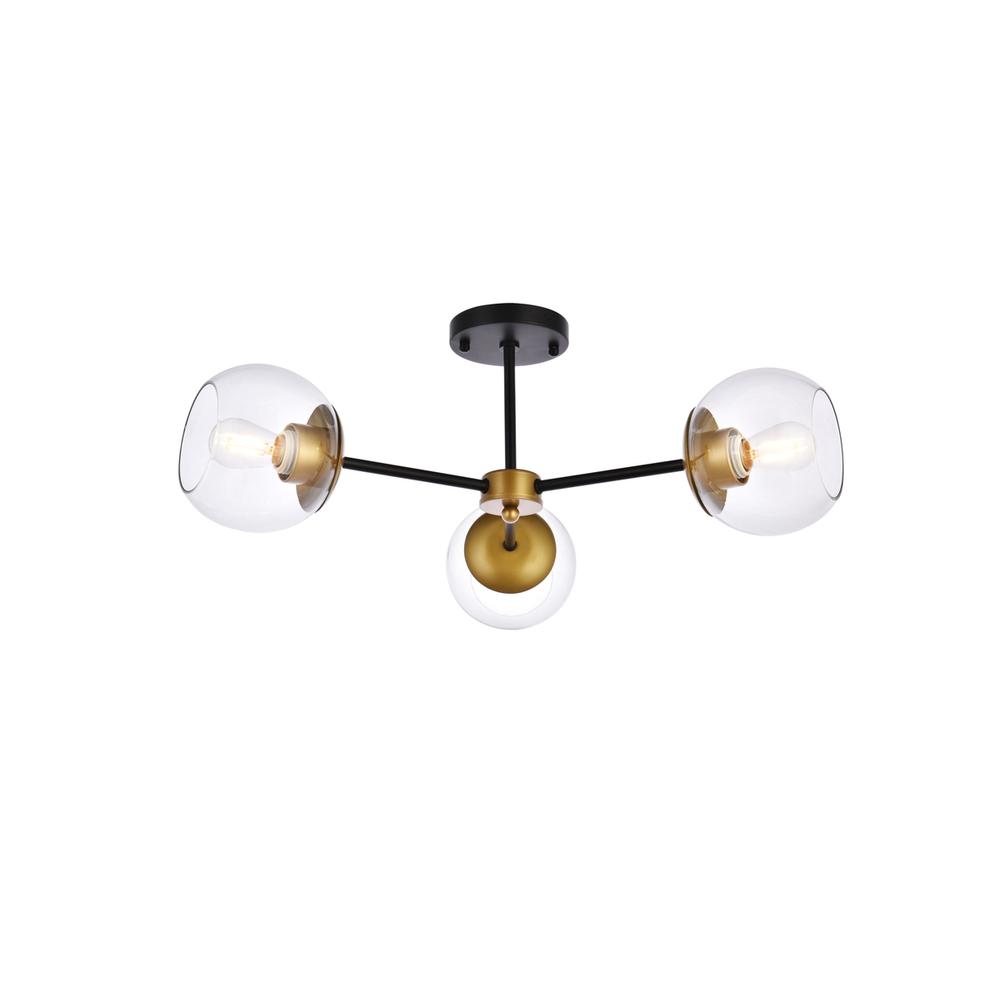 Briggs 26 Inch Flush Mount In Black And Brass With Clear Shade. Picture 1